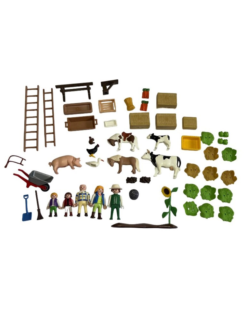 Huge Playmobil Farm Lot Mixed Set Figures Animals Horses Cows Wheelbarrow